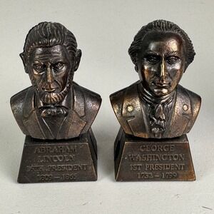 Vintage JSNY George Washington Abraham Lincoln Bust Pencil Sharpener Set Metal
